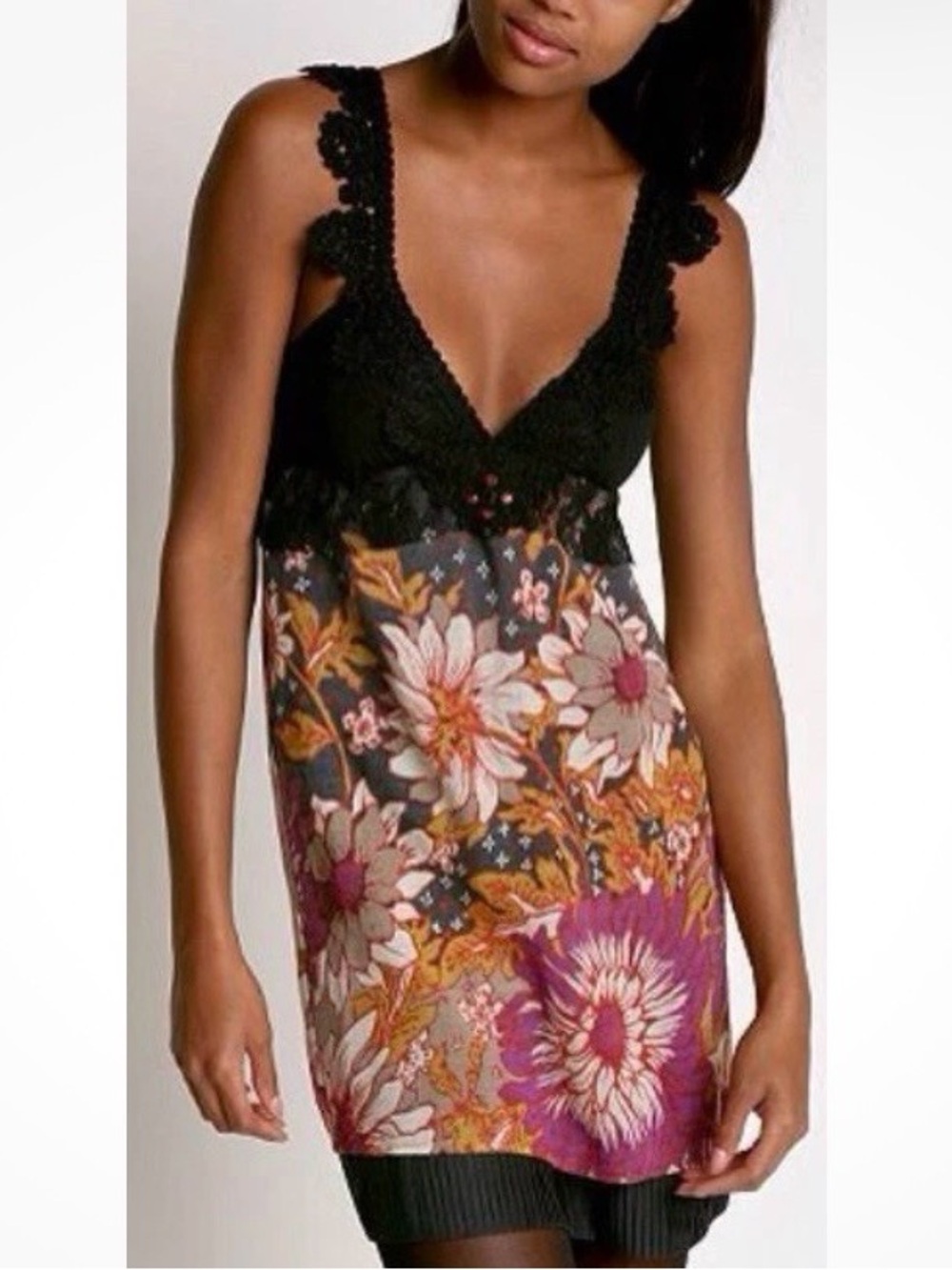 Black Floral Lace Chemise Nightdress